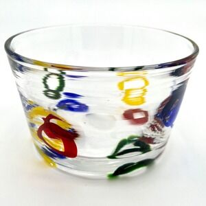 Colorful Art Glass Hand Blown Bowl Unique Design Decorative Accent Circle 5"